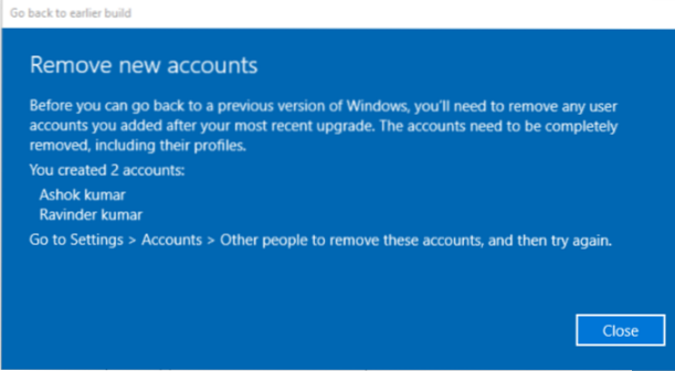 ga terug naar eerdere build nieuwe accounts verwijderen