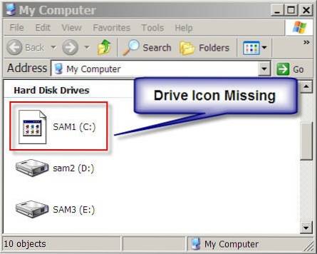 hard drive icon missing windows 10