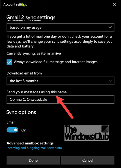 Jak mohu změnit své e-mailové jméno v systému Windows Mail