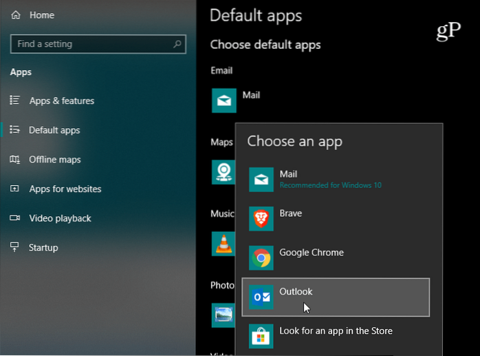 come si cambia l'account di posta elettronica predefinito in Windows 10