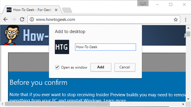 hur man lägger till webbplats till skrivbordet Windows 10