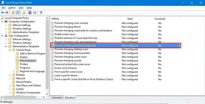 hur man ändrar bakgrund på Windows 10 utan administratör