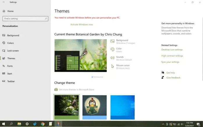 come cambiare tema su Windows 10 senza attivazione