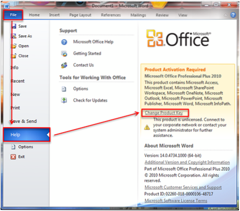 jak zkontrolovat licenční klíč Microsoft Office 2010