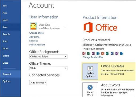 cum să dezactivați actualizările Microsoft Office 2013 în Windows 10