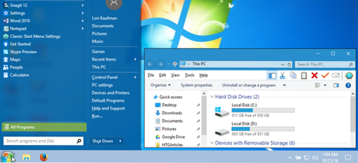 come rendere Windows 10 simile a Windows 7