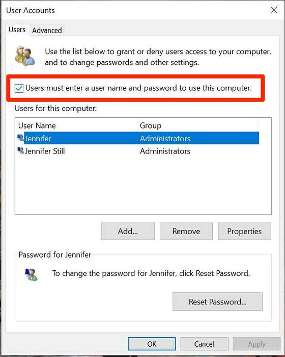 how to remove password from laptop lock screen windows 10