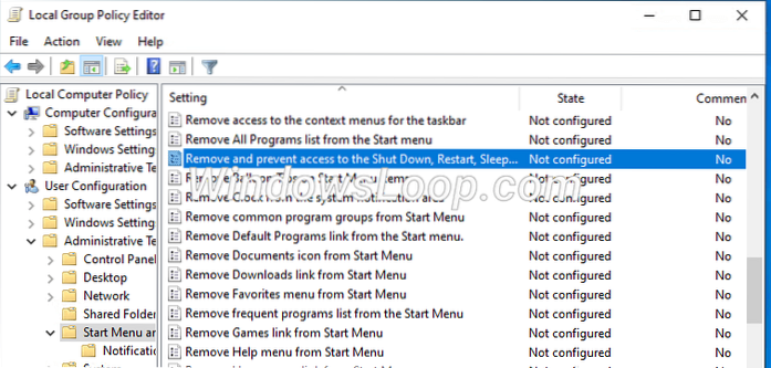 hoe u de afsluiting uit het startmenu kunt verwijderen