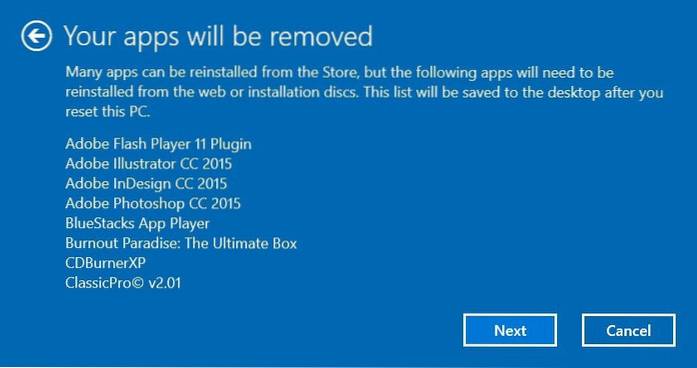 come ripristinare Windows 10 senza perdere app