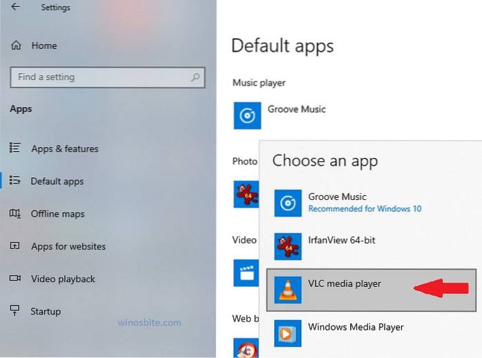 jak nastavit vlc media player jako výchozí Windows 10