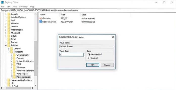 hvordan man stopper windows 10 fra at gå til låseskærm
