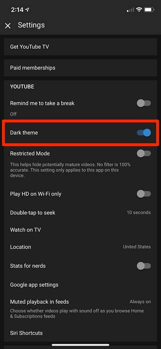 come attivare la modalità oscura di YouTube