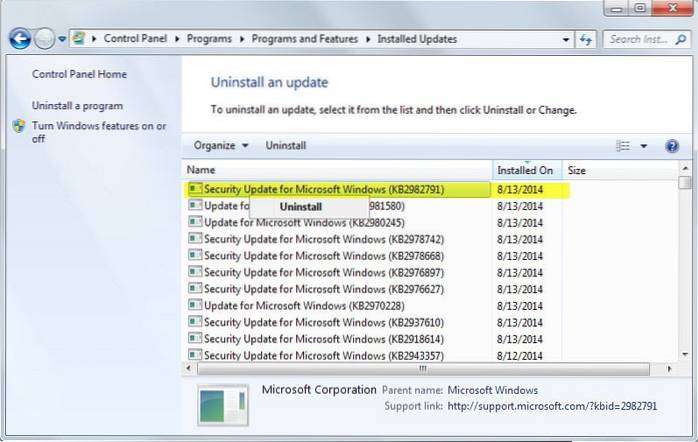 comment désinstaller les mises à jour de Windows 7 en même temps