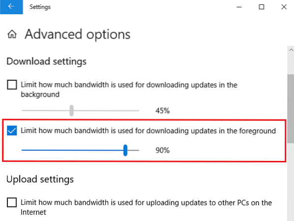 limitar a quantidade de largura de banda usada para baixar atualizações em primeiro plano