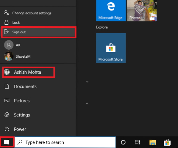 klávesová zkratka pro odhlášení ze systému Windows 10