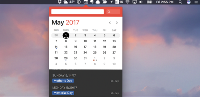 mac zobrazit kalendář v řádku nabídek