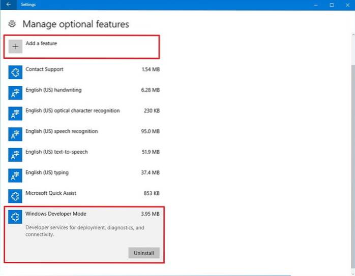 administrere valgfrie funksjoner Windows 10