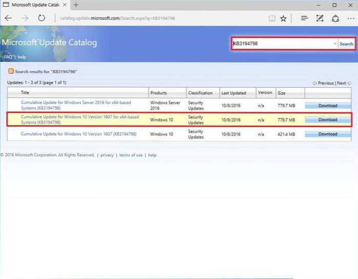 scarica manualmente gli aggiornamenti di Windows 10