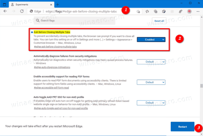 microsoft edge pregunte antes de cerrar todas las pestañas