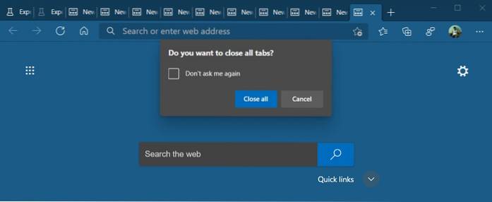 Microsoft Edge chiude tutte le schede all'uscita