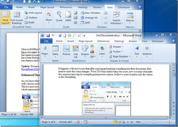 microsoft word open two documents side by side
