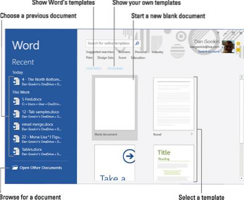 microsoft word start screen
