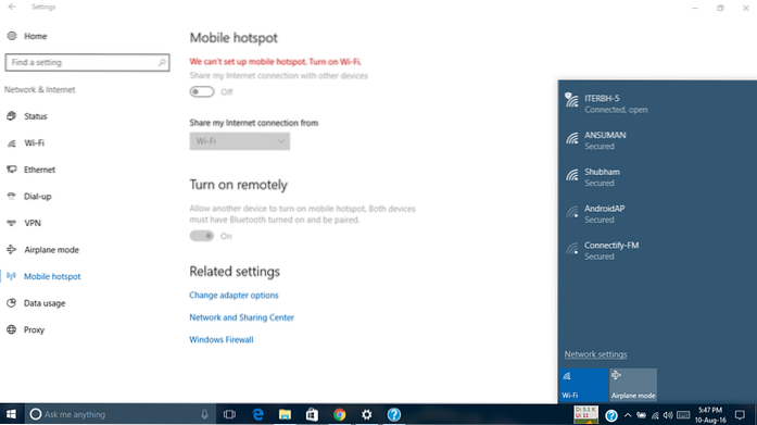 mobil hotspot windows 10 fungerer ikke
