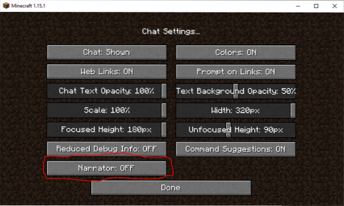 narrateur minecraft éteindre