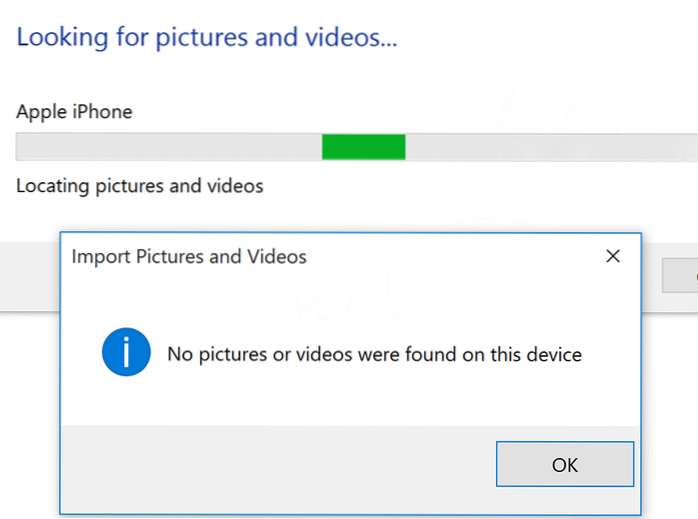 er zijn geen foto's of video's gevonden op dit apparaat windows 10 iphone