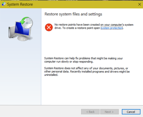 nenhum ponto de restauração foi criado