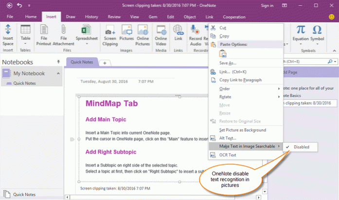 onenote riconosce il testo