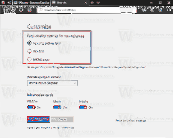 abrindo uma nova guia com página da web específica no microsoft edge