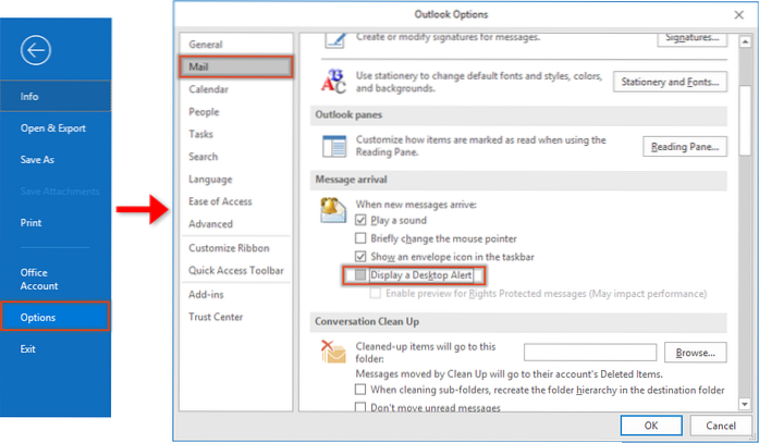 notificações do outlook