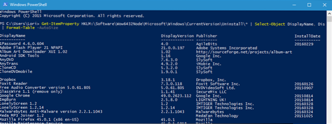 PowerShell lista programas instalados