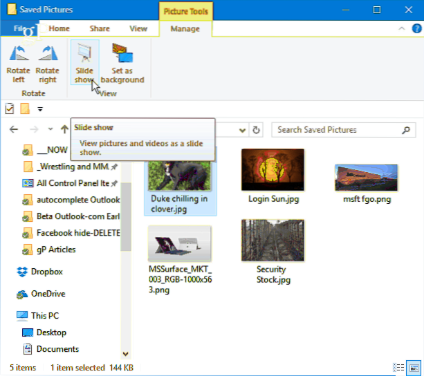 apresentação de slides aleatória do windows 10