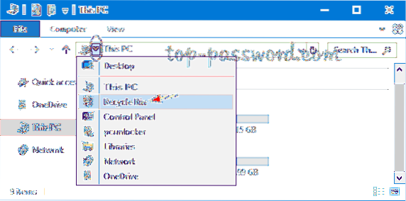 corbeille manquante dans les fenêtres de bureau 10