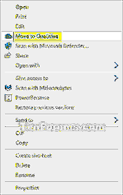 rimuovi sposta su onedrive dal menu contestuale