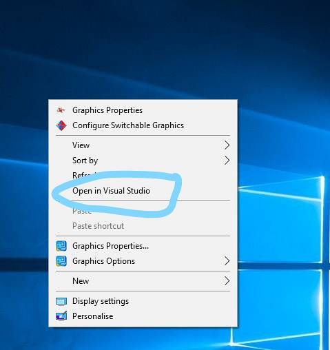 supprimer ouvrir dans Visual Studio du menu contextuel
