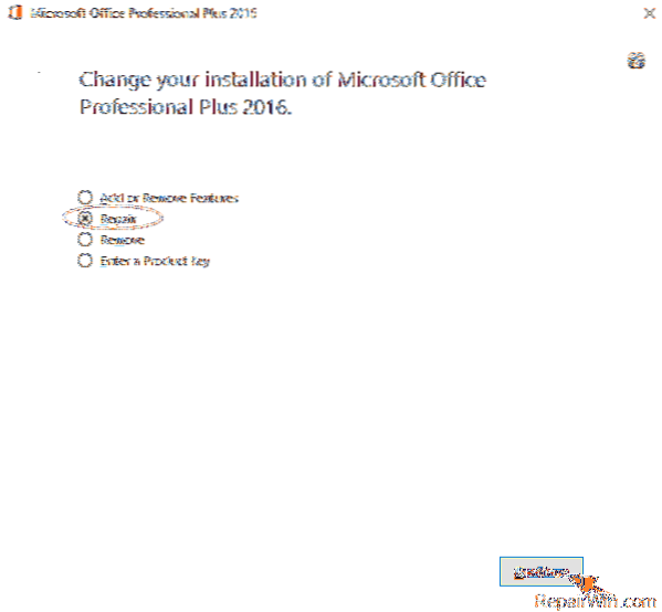 instalace opravy Office 2016