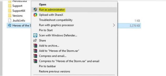 eseguire come amministratore di Windows 10