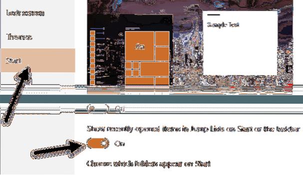 mostrar itens abertos recentemente em listas de atalhos