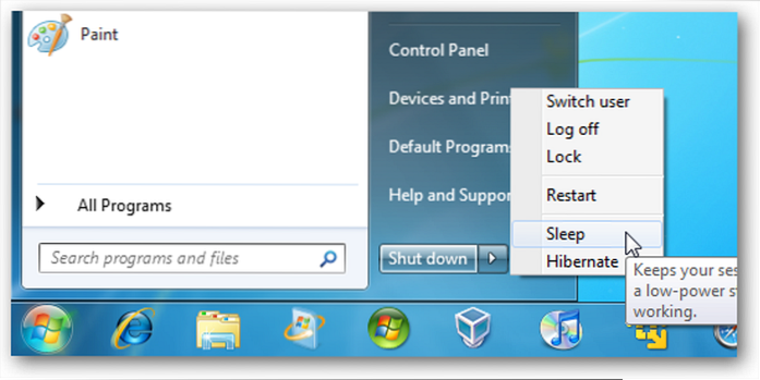 opzione di arresto in Windows 7