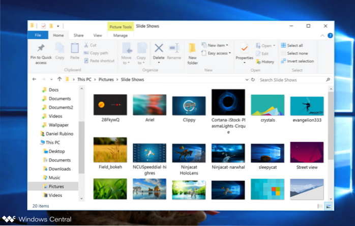 apresentação de slides do Windows 10 com papel de parede