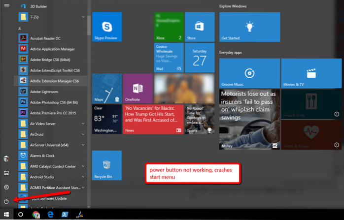 butonul de pornire Windows 10
