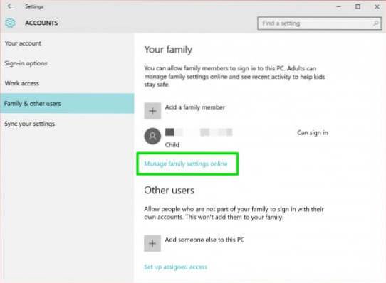 start processen med at administrere familieindstillinger online ved at aktivere aktivitetsrapportering