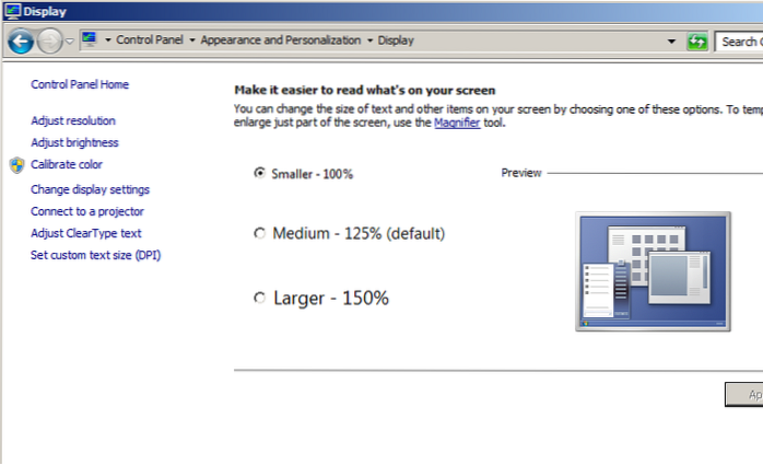 système de changement de taille de police windows 7