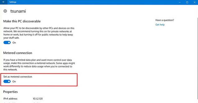opriți conexiunea măsurată Windows 10 Ethernet