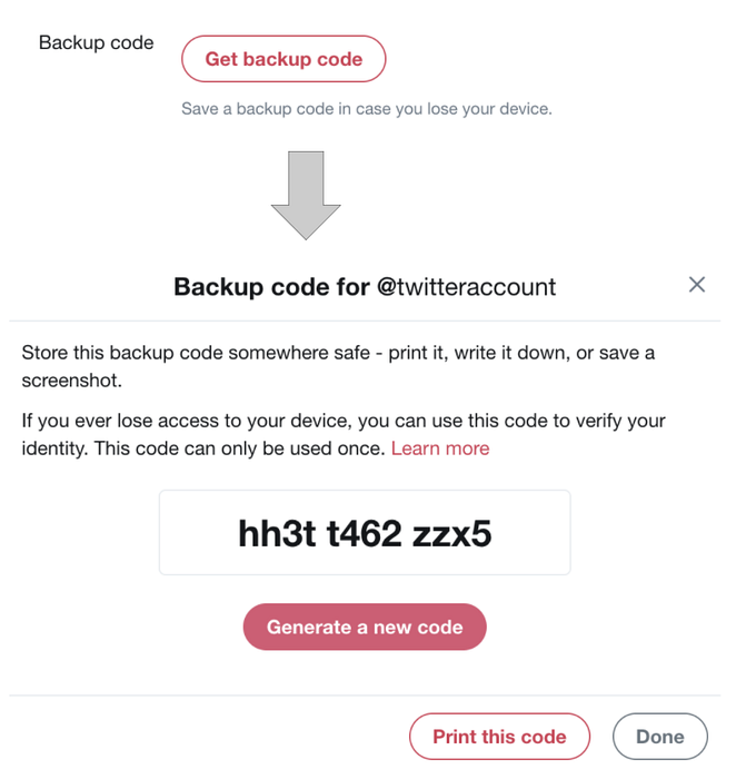 twitterové dvoufaktorové autentizační záložní kódy