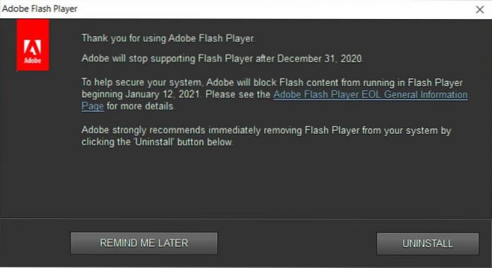dezinstalați playerul flash | ferestre 10