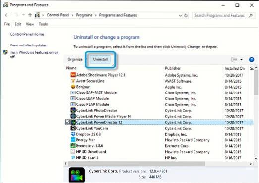 disinstallare programmi Windows 10